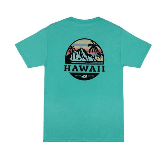NEW Hawaii Aqua Blue Black Sunset Logo Short Sleeve Classic Tee T Shirt Top S - Picture 9 of 12